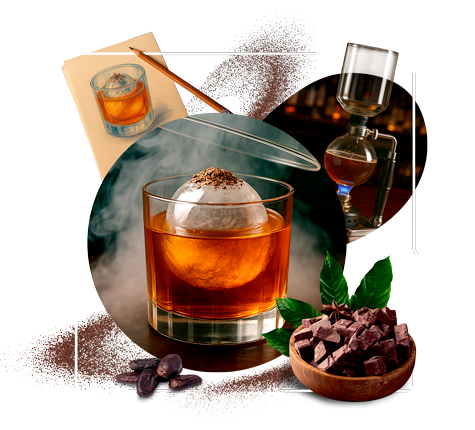 cocktail with ice and a coffee brewer